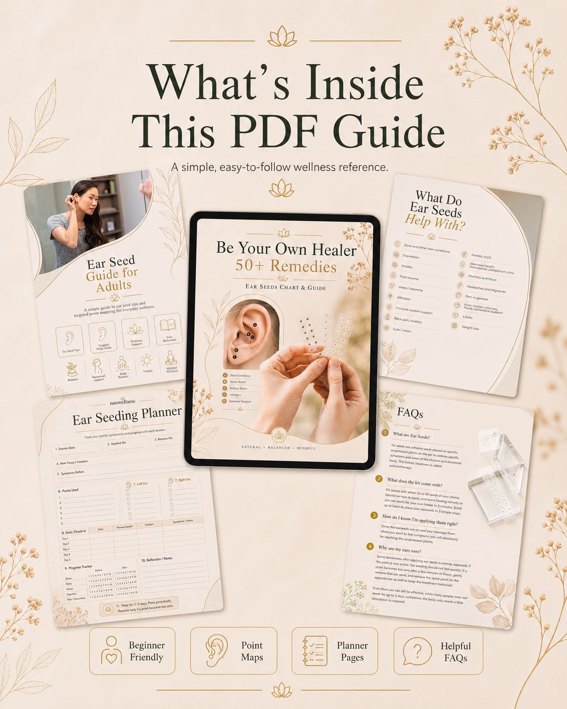 Ear Seeds Ear Acupressure Made Simple: 50+ healing remedies in ONE Guide, How-To Videos, Placement Charts, FAQs, 101 workshop