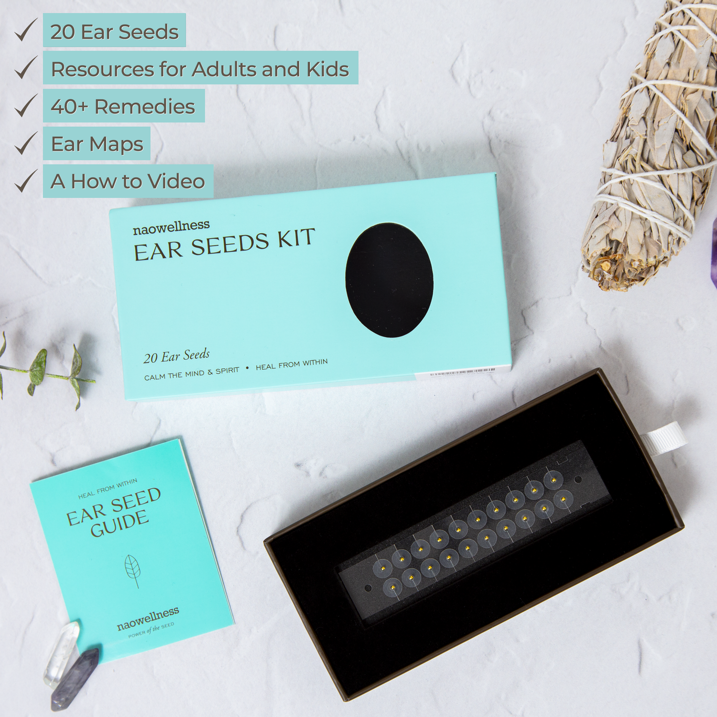 NAOWellness 24K Gold Ear Seeds Kit – Adhesive Acupressure Kit With 40+ Solutions