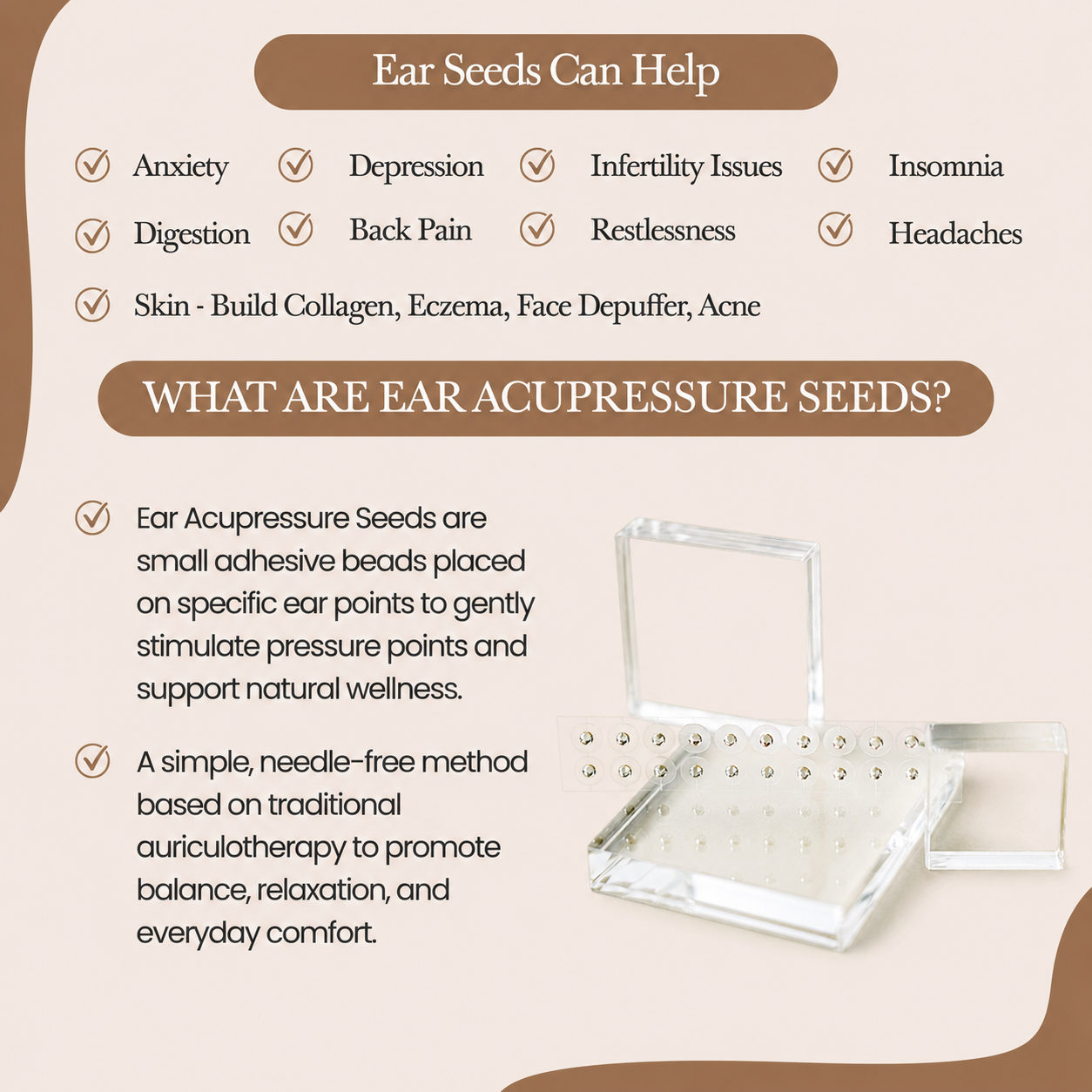 Silver Stainless Steel Ear Seed Acupressure Kit – 20 Ear Seeds, 40+ Wellness Solutions, Adult & Kids Guides + Ear Maps + Video Tutorial