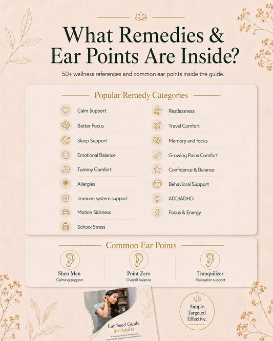 Ear Seeds Ear Acupressure Made Simple: 50+ healing remedies in ONE Guide, How-To Videos, Placement Charts, FAQs, 101 workshop