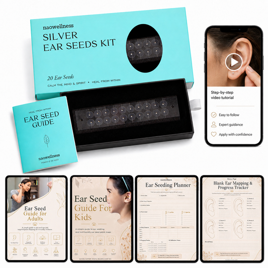 Silver Stainless Steel Ear Seed Acupressure Kit – 20 Ear Seeds, 40+ Wellness Solutions, Adult & Kids Guides + Ear Maps + Video Tutorial