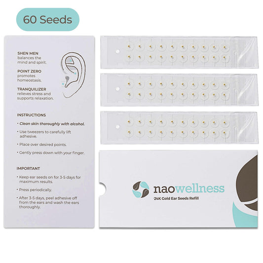 NAOWellness 24K Gold Ear Seed Refill Pack – 3 Strips, 60 Adhesive Acupressure Seeds