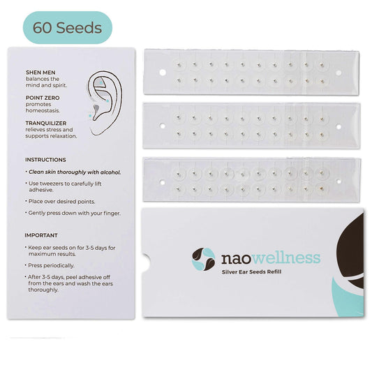 NAOWellness Silver Ear Seed Refill Pack – 3 Strips, 60 Adhesive Acupressure Seeds